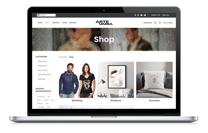 Artevaria, Onlineshop, Webdesign, Full-Payment System