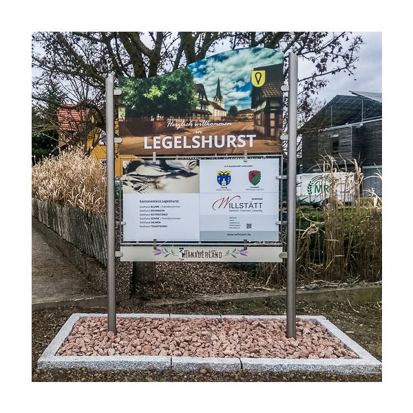 Gemeinde Willstätt, Legelshurst, Ortseingangstafeln, Kahl Media Design, Fotografie, Grafikdesign, Print, Werbetechnik, Herstellung