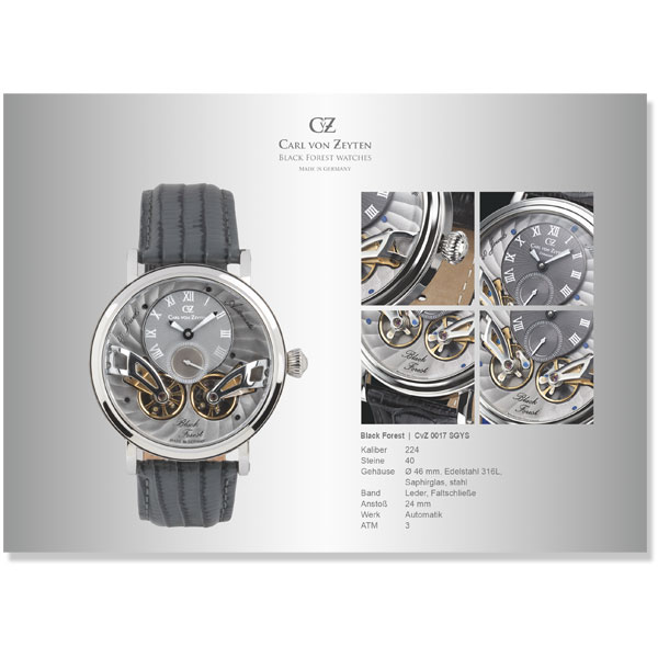 Carl von Zeyten, CVZ, Black Forest Watches, Kahl Media Design, Fotografie, Produktfotografie, Uhren, Grafikdesign, Print, Katalog, Herstellung